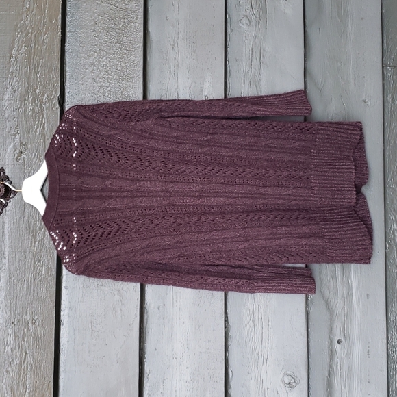 PERUVIAN CONNECTION Alpaca Boyfriend Long Cardigan Sweater Plum sz M Women's - Picture 4 of 9